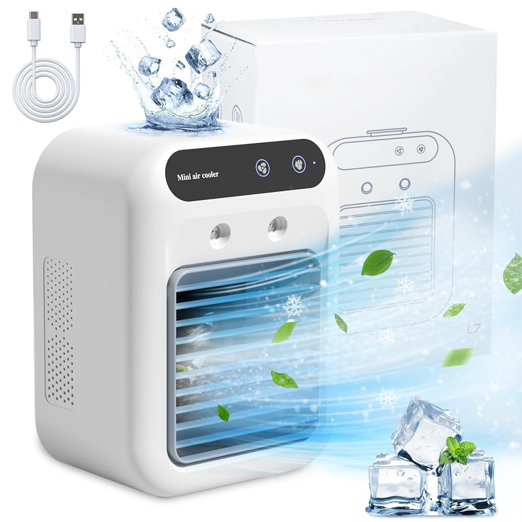 Verilux Portable Table Fan with Mist Humidify, Desk Cool Misting Fan Air Conditioner with 500ml Water Tank, 2 Speeds Low Noise 20dB, Mini Air Conditioner for Bedroom, Car, Office, 6.2x8.3 Inches Verilux Portable Table Fan with Mist Humidify, Desk Cool Misting Fan Air Conditioner with 500ml Water Tank, 2 Speeds Low Noise 20dB, Mini Air Conditioner for Bedroom, Car, Office, 6.2x8.3 Inches